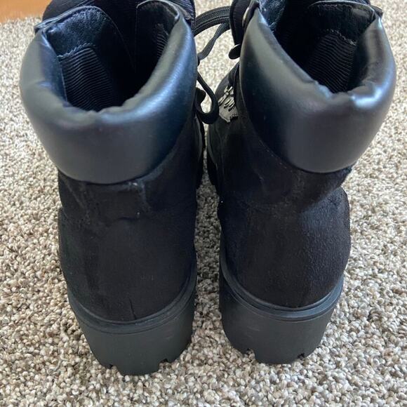 Soda black suede and leather chunky platform heeled boots lace up 7 - Picture 4 of 5